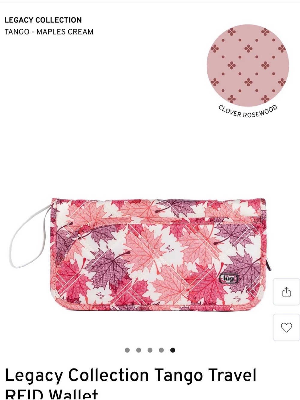 NWT-lug Legacy Collection Tango Travel RFID Wallet - Maples Cream